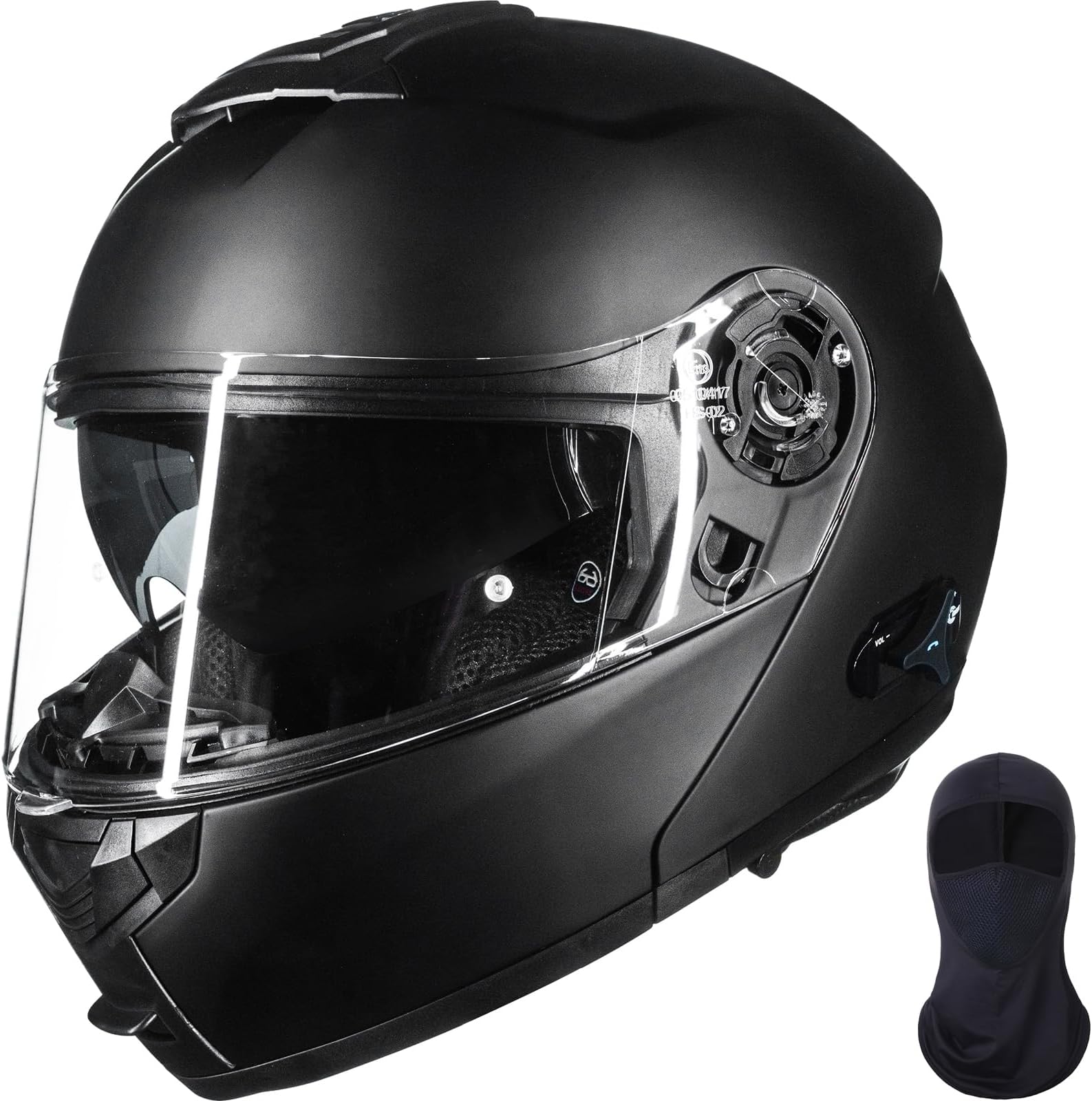 159BT Bluetooth Modular Motorcycle Helmet 2-3 Riders Intercom Full Face Flip up Casco DOT with Face Mask (MatteBlack, S)