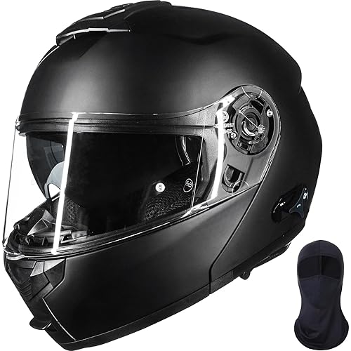 ILM 159BT Bluetooth Modular Motorcycle Helmet 2-3 Riders Intercom Full Face Flip up Casco DOT with Face Mask (MatteBlack, L)