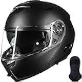 159BT Bluetooth Modular Motorcycle Helmet 2-3 Riders Intercom Full Face Flip up Casco DOT with Face Mask (MatteBlack, L)