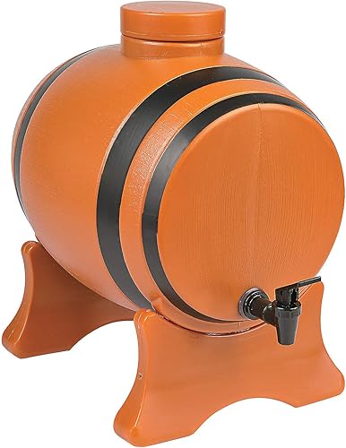 Fun Express Dispensador de bebidas de barril de plástico, capacidad para 1.25 galones, plástico sin BPA, suministros para fiestas, marrón y negro,