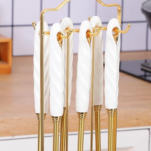 Miniatura 5 de Juego de utensilios de cocina con soporte, 7 piezas de acero inoxidable 304 de alta calidad, juego de utensilios de cocina dorados con mango de