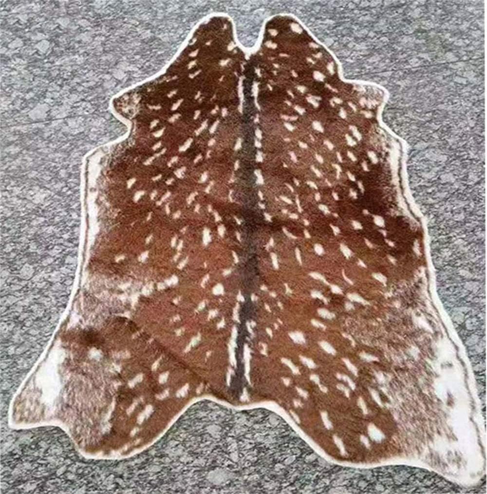 Huichenxing2021FURSTORE Faux Fur Deer Hide Rug, Animal Deer Antelope Print Skin Cowhide Area Rug Animals Mat Non-Slip Rug for Home Living Room Bedroom Western Décor 35.4x41.3inch