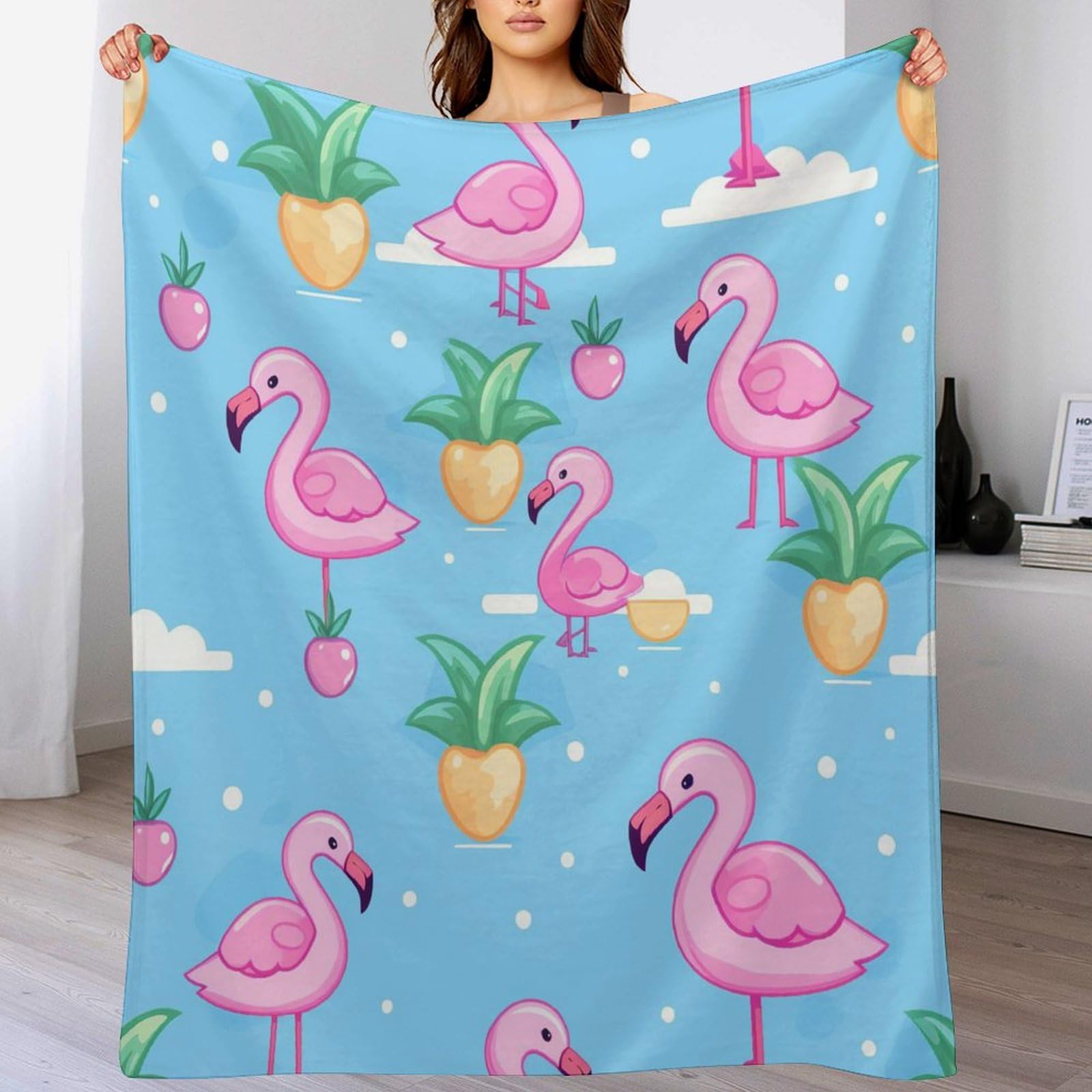 Couverture polaire flamant rose 150x200cm douce et thermique pour lit et canapé