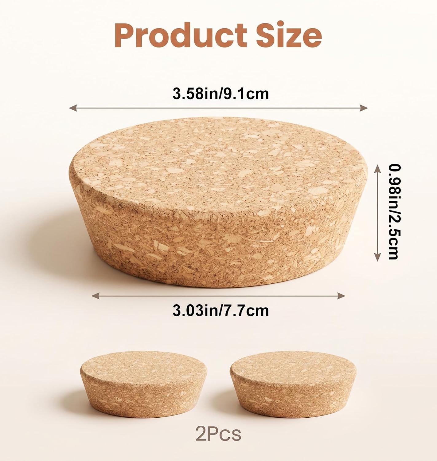 2 Pcs Large Tapered Cork Stoppers, Large Wine Bottle Corks for Cone-Shaped Jar
