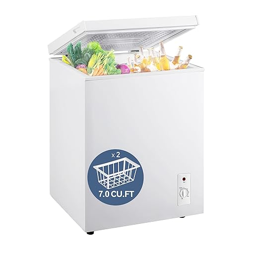 7.0 Cu Ft Chest Freezer - Energy Efficient & Quiet Mini Freezer with Adjustable Thermostat - Compact Deep Freezer for Home, Apartment, and Garage - Removable Basket & Defrost Drain
