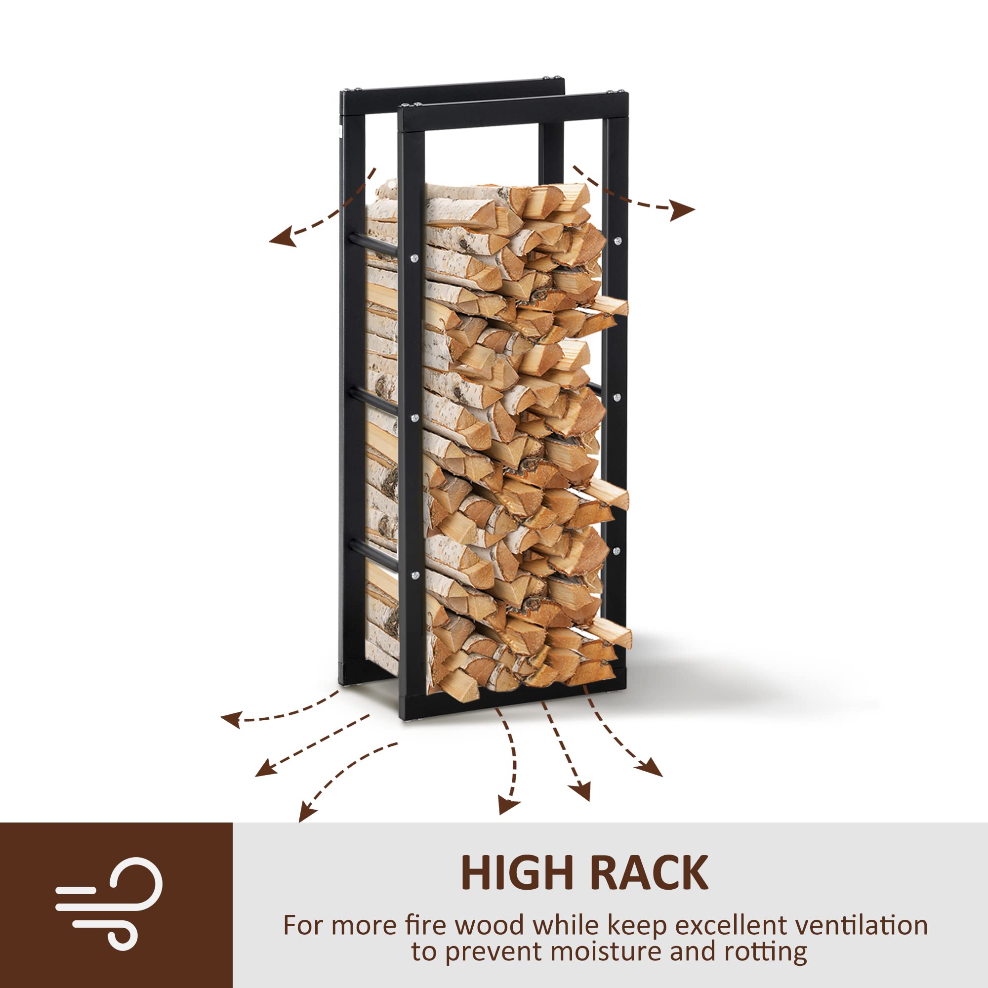 HOMCOM Scaffale portare legna per camino interno ed esterno carico massimo 100 kg dimensioni 40L x 25L x 100H cm metallo nero