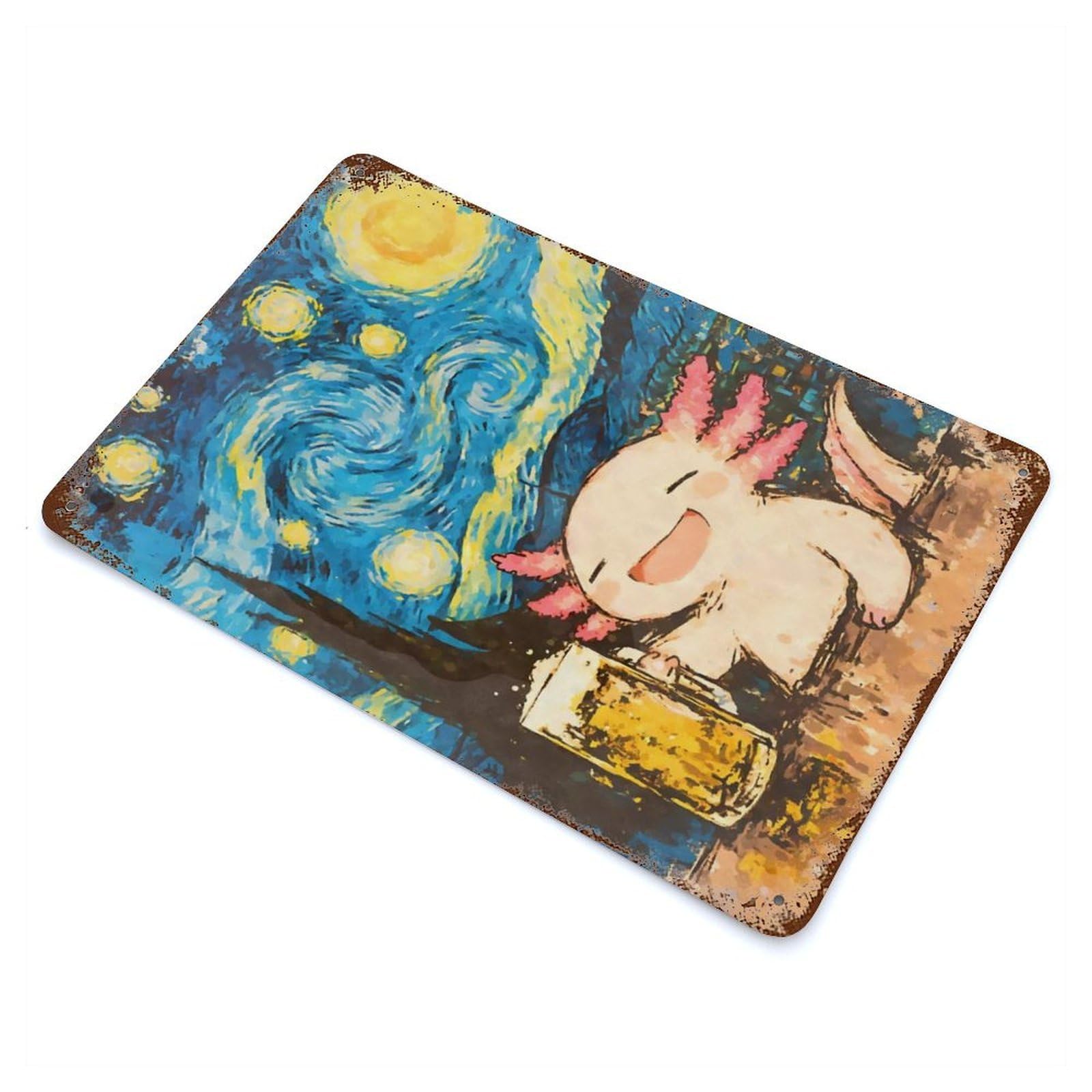 Axolotl Beer Starry Night Distressed Metal Wall Sign 11.8"x7.9", Rustic Home Decor for Farmhouse, Kitchen And Entryway Decor