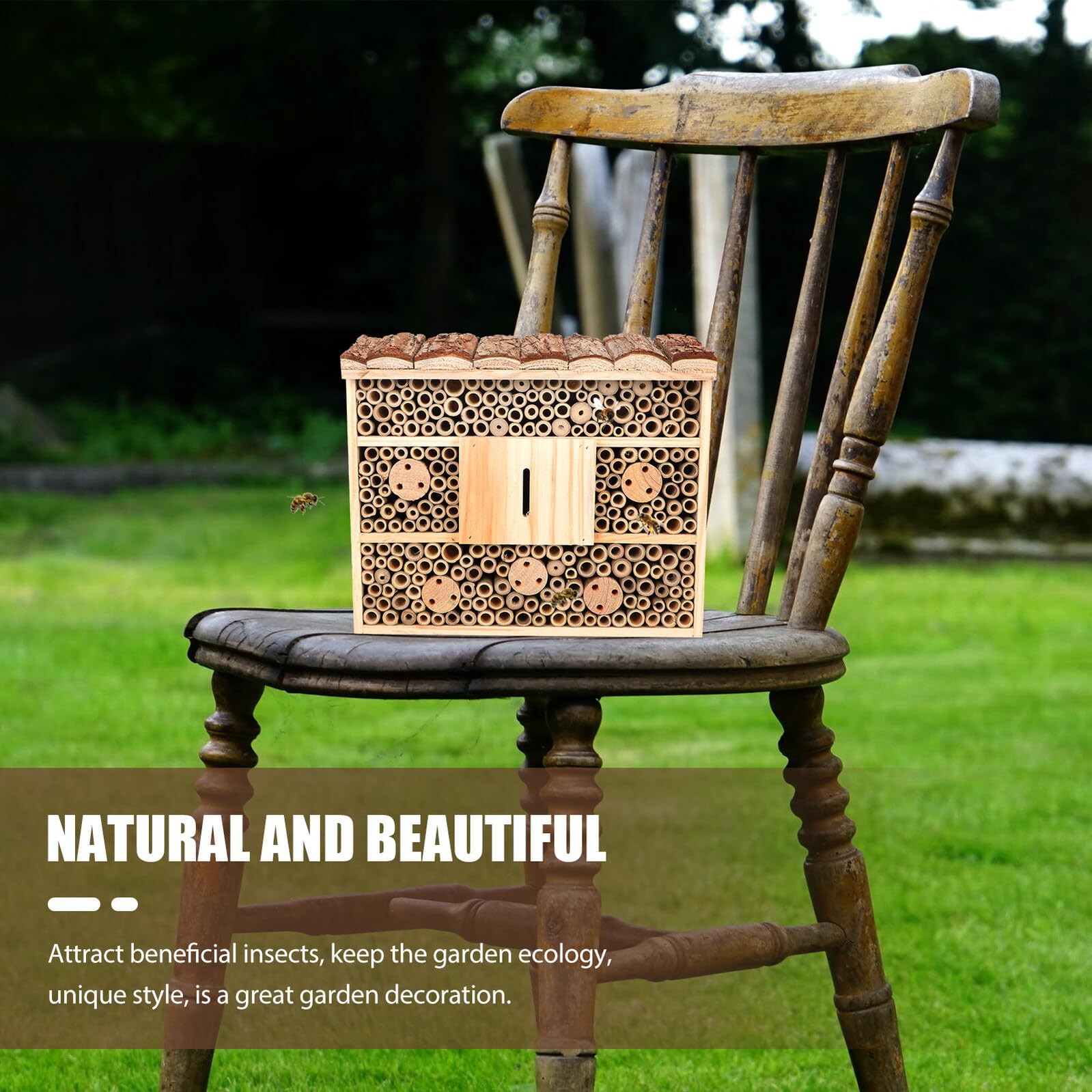 GALPADA Casa Delle Api in Legno Per Esterni, Casetta Insetti Da Giardino, Decorazione Naturalistica Per Habitat Api e Farfalle, Struttura Aperta, Accessorio Ecologico Patio e Prato