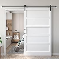 Vista 33 de Fredbeck - Puerta de granero blanca de 32x84 pulgadas con kit de herrajes para puerta corrediza de 5.5 pies incluido y manija, sólida, MDF