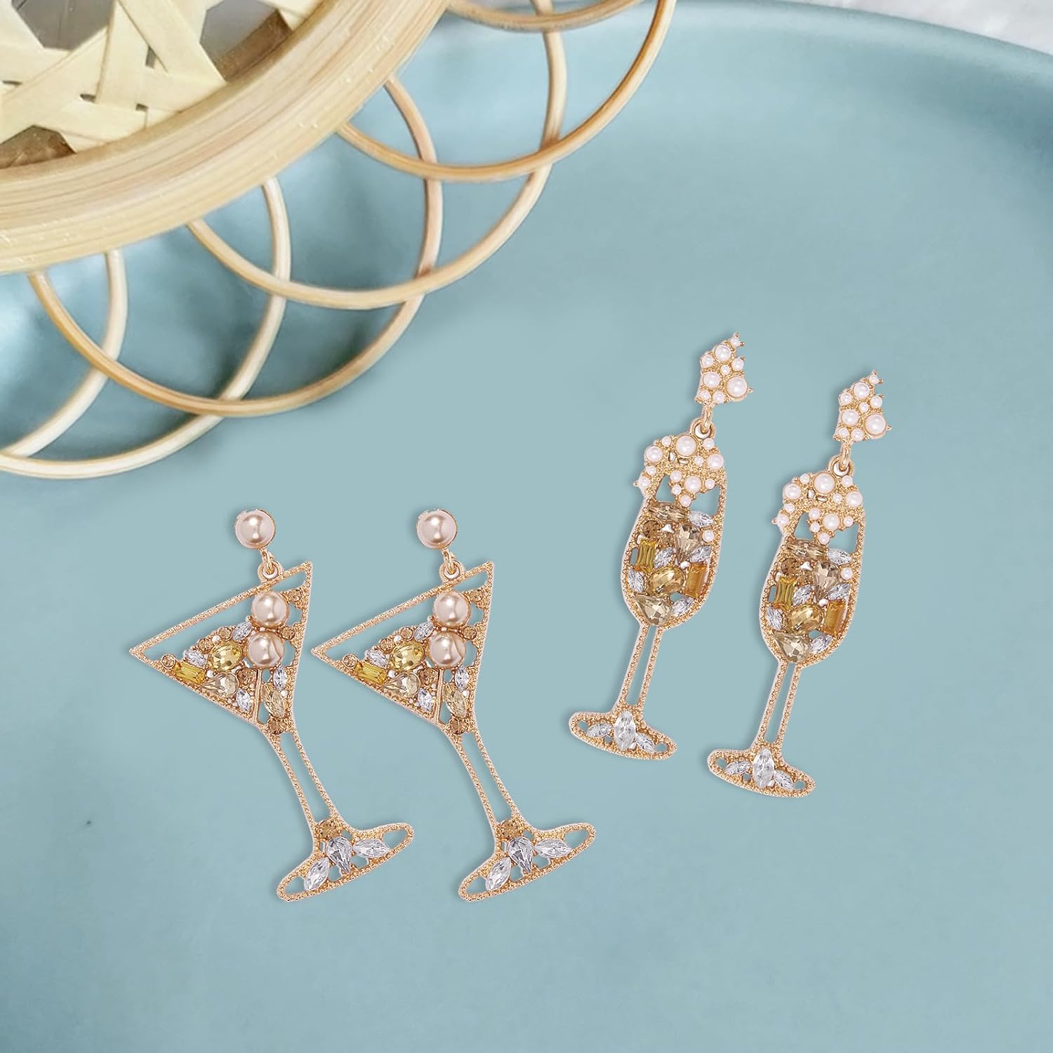 Martini Earrings for Women Cute Dangle Earrings Trendy Fun Statement Cocktail Earrings Martini Wine Glass Dangle Earrings Champagne Margarita Espresso Martini Party Decor Gifts for Holiday Christmas - Image 4