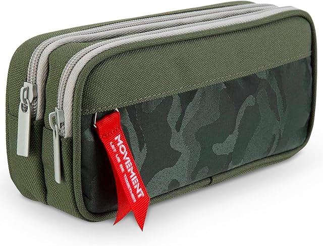 Large Pencil Case for Boys and Girls, TOYESS Lightweight Triple Pockets Pencil Cases with Big Compartments for School Stationary, Camouflage Green