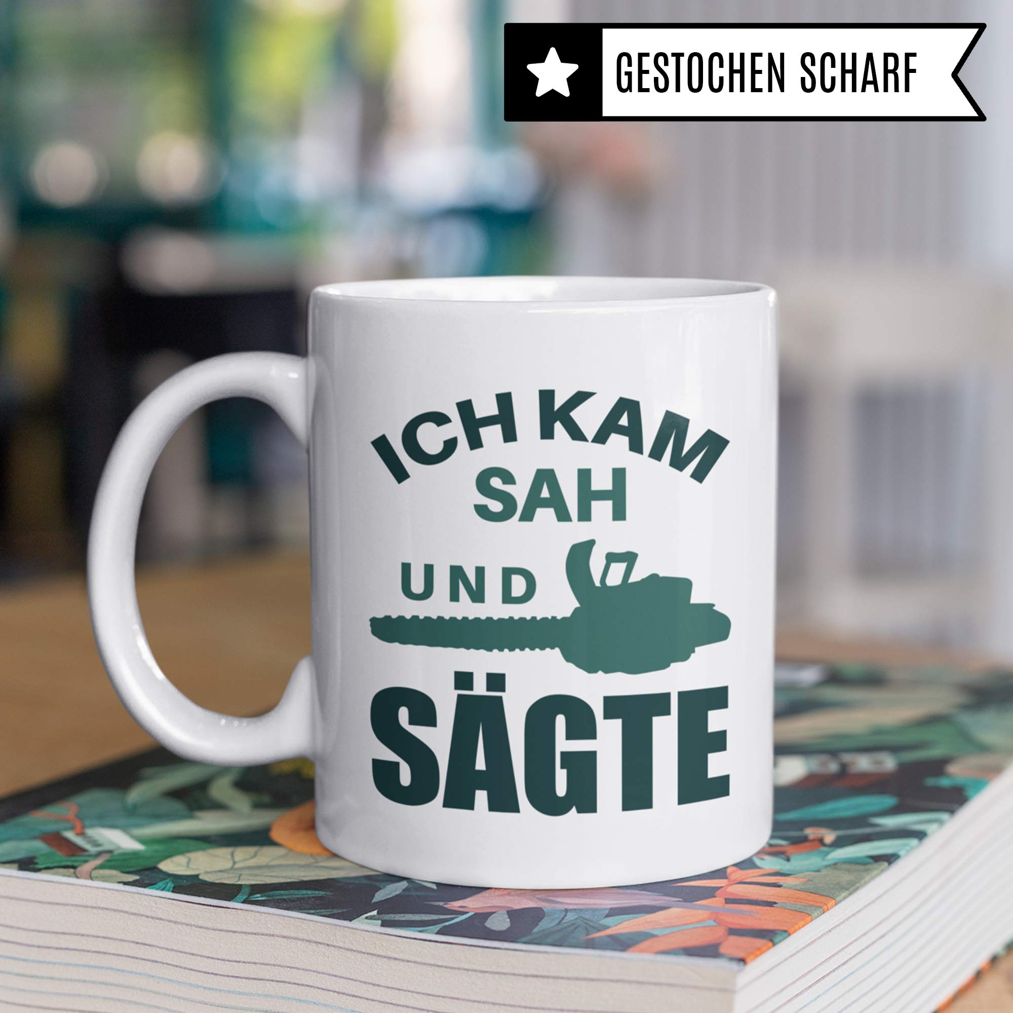 Tazza Con Motivo Motosega E Scritta 'Forstwirt' - Regalo Per Boscaioli