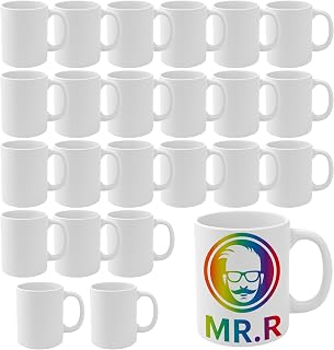 MR.R Set of 24 Substances Sublimation Substances Dishwasher White Ceramic Coffee Mugs 11 Oz Empty Ceramic Classic Drinking Cup Mug for Milk Tea Cola Water
