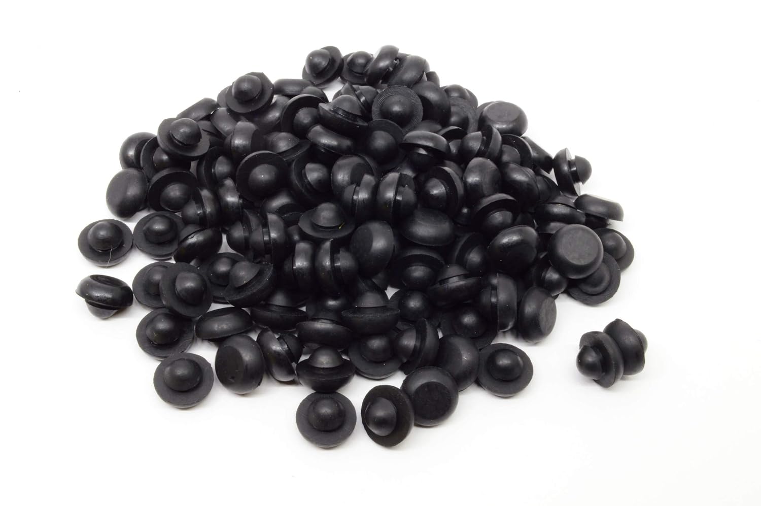 Black SBR Rubber Push in Ridged Bumper - Bumper Diameter - 1/2", Bumper Height - 5/32", Fits Hole Size - 1/4"