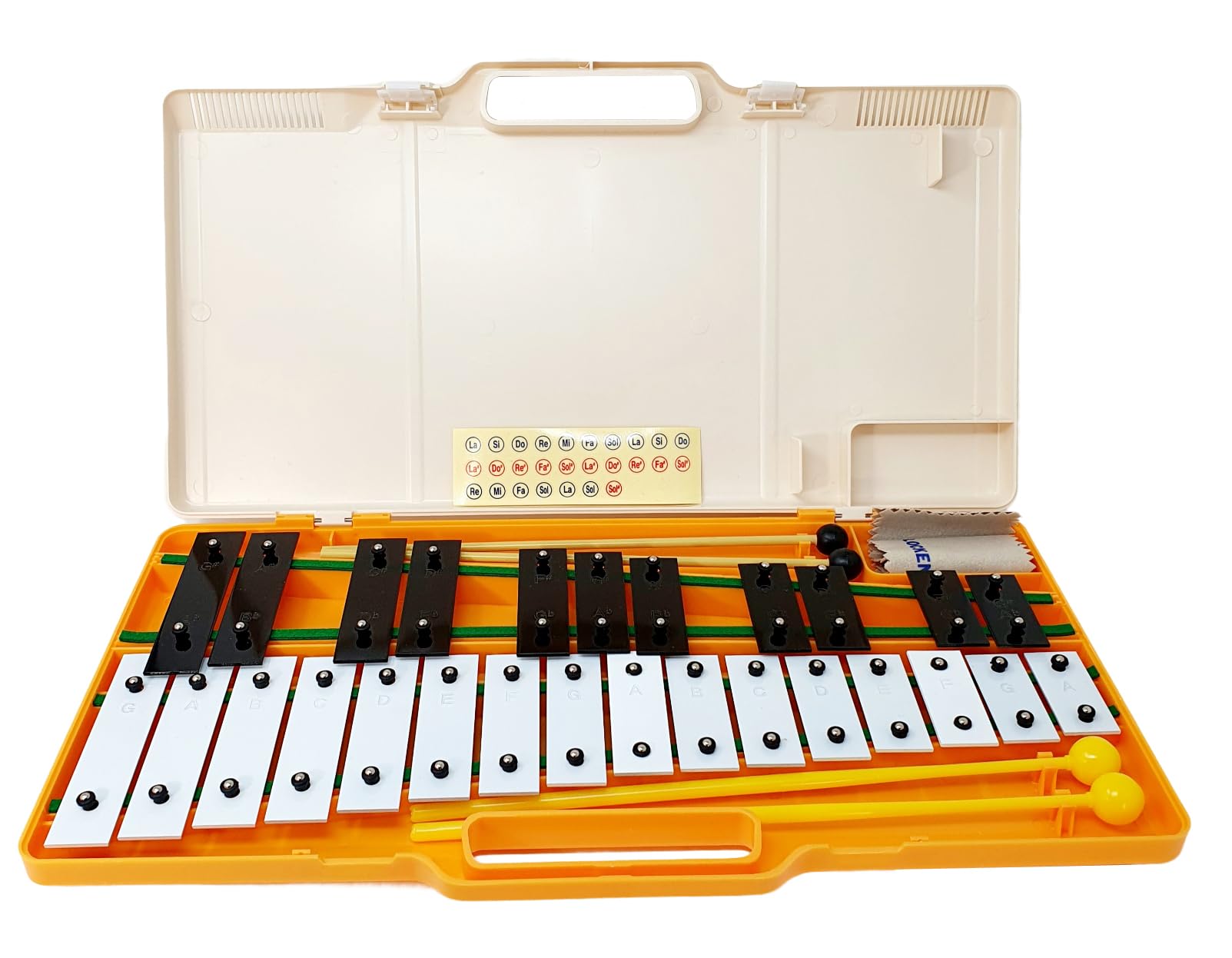 ROCKSTAR - Glockenpiel Carrillón Metalófono AG27K Cromático, 27 Teclas Negras y Blancas con Estuche, 4 Mazas y Paño de limpieza. Xilófono para Estudiantes y Profesionales, Instrumento Musical
