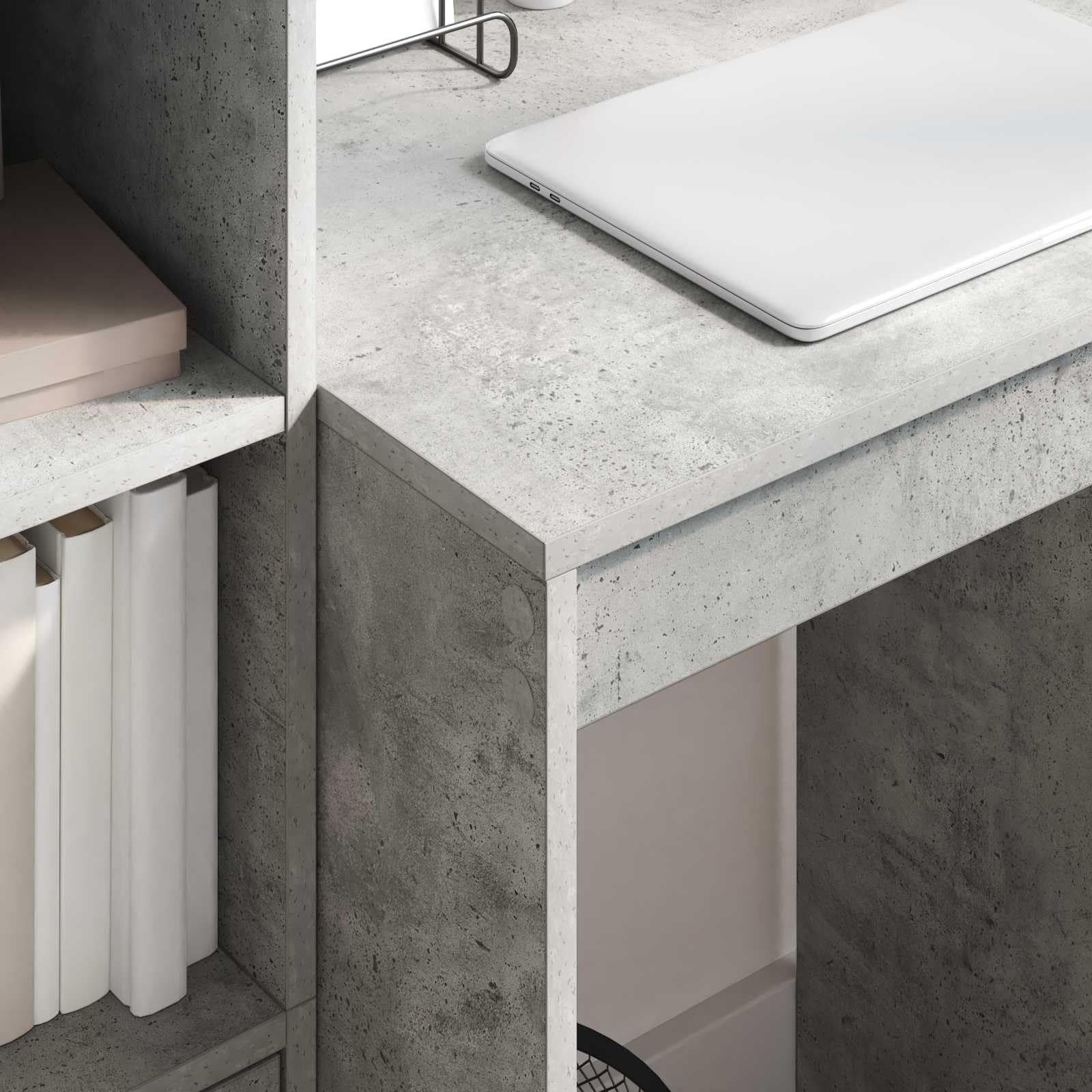 Scrivania in legno di ingegneria con ripiano integrato, marrone, spaziosa superficie per computer e documenti, 2 pezzi, stile moderno per ufficio a casa