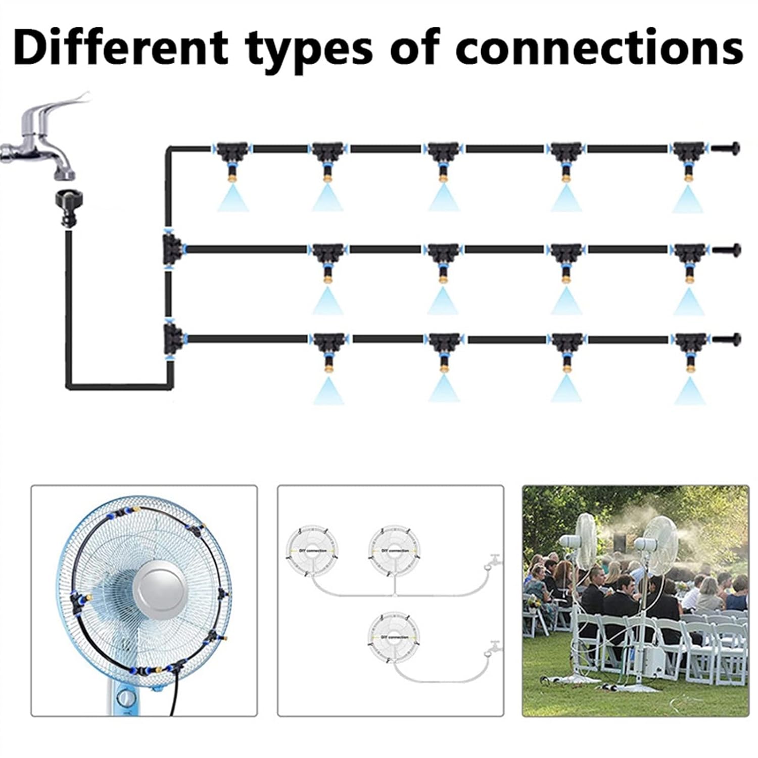 Misting Cooling System, Pre-Assembled Misting Kit, Misting Line + Brass Mist Nozzles + a Brass Adapter(3/4"), Outdoor Mister for Patio Garden Greenhouse(65FT(20m))