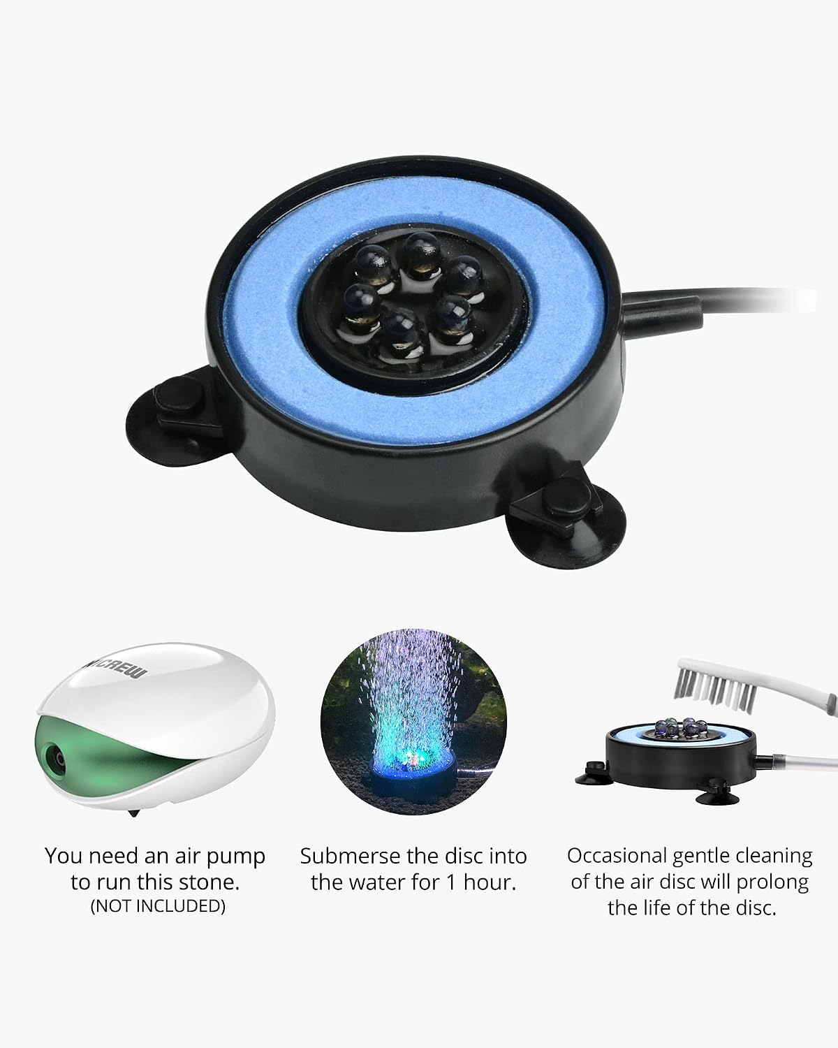 NICREW Multi-Colored LED Aquarium Stone Disk, Fish Tank Decorations with LED Light, 2 Inches in Diameter