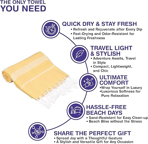 Miniatura 7 de Toalla de playa turca de gran tamaño, 38 x 71 pulgadas, 100% algodón turco, sin arena, de secado rápido, toalla turca extra grande, toalla de viaje