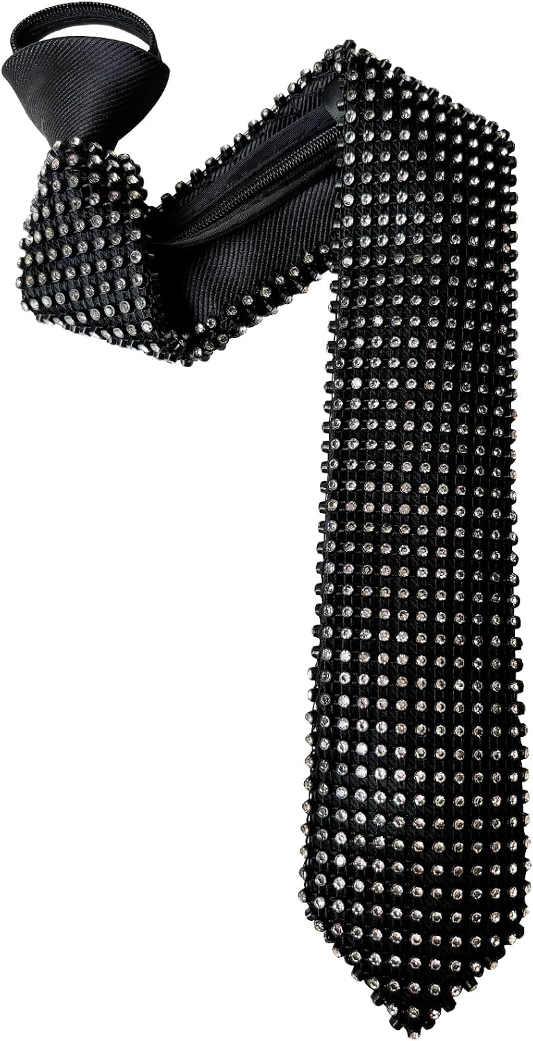 Rhinestone Necktie for Men Shine Sparkle Artificial Diamonds Tie Adjustable Neck Tie
