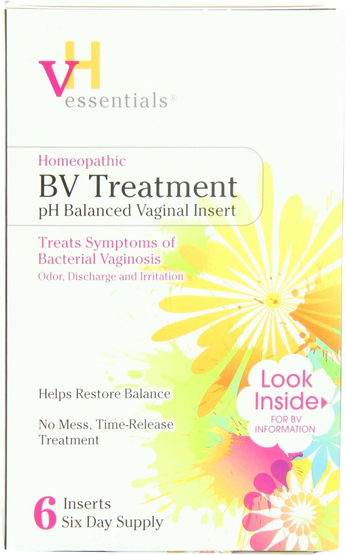 VH Essentials BV Treatment Vaginal Inserts, Homeopathic Time-release, 6 Count