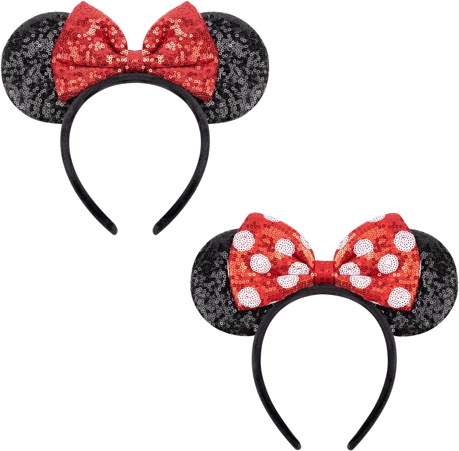 DRESHOW 2 Pack Mouse Ears Bow Headbands Glitter Party Decoration Cosplay Costume for Adult