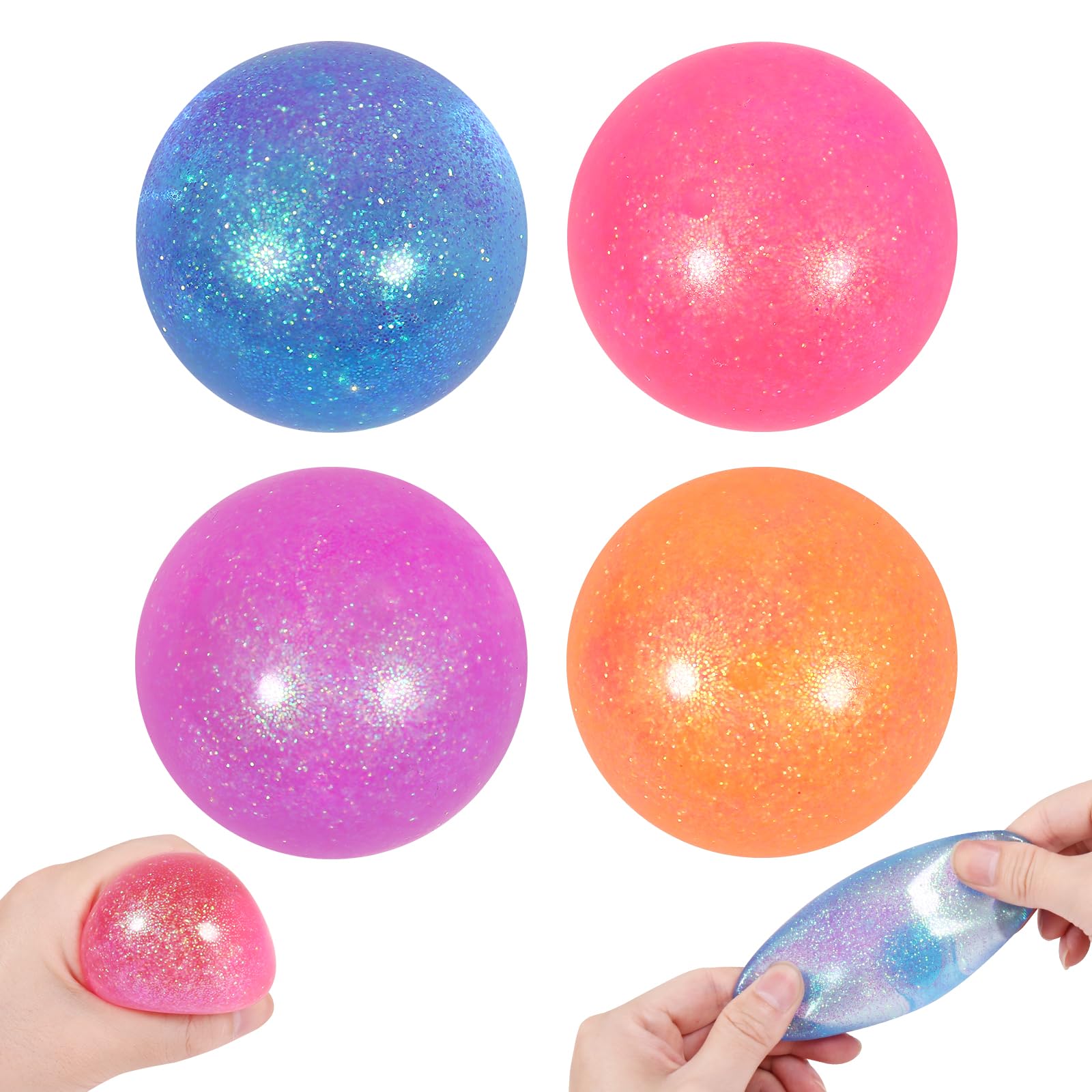 2.4in Sugar Ball, Stress Ball Squeeze Ball Glitter 2.4" Slow Rise Squishy Stress Relief Balls (3pcs-A)