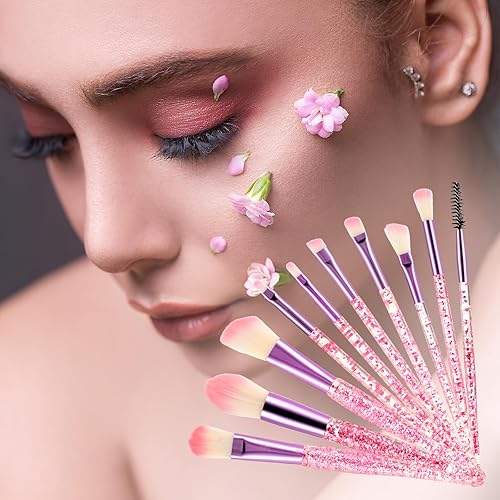 Miniatura 7 de WLLHYF Juego de 10 brochas de maquillaje de cristal con brillantina, corrector de base profesional, delineador de ojos, delineador de ojos, rubor,