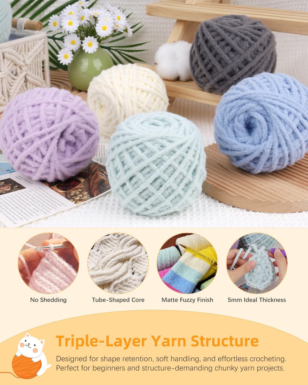 Soft Chunky Yarn for Crocheting – 6 Pack of 3.5oz/100g – Chunky #5 Weight - Pure Nylon with Velvety Soft Feel – Thick & Quick Super Bulky Yarn for Bags, Blanket, Scarves & Hats(Sky Blue)