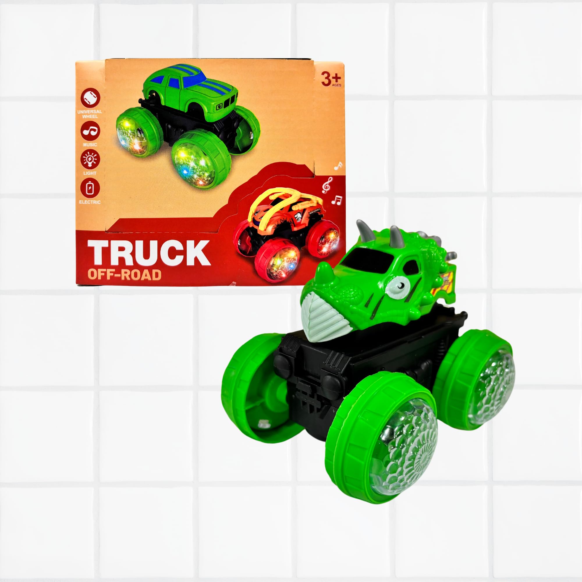 Planet of Toys Dinosaur Truck Off-Road with Light, Music, and Omni-Directional Driving | Universal Wheels, Lights on Wheels & Sounds | Interactive Fun for Kids - Green (B0DFHDX21F) Amazon Price History, Amazon Price Tracker