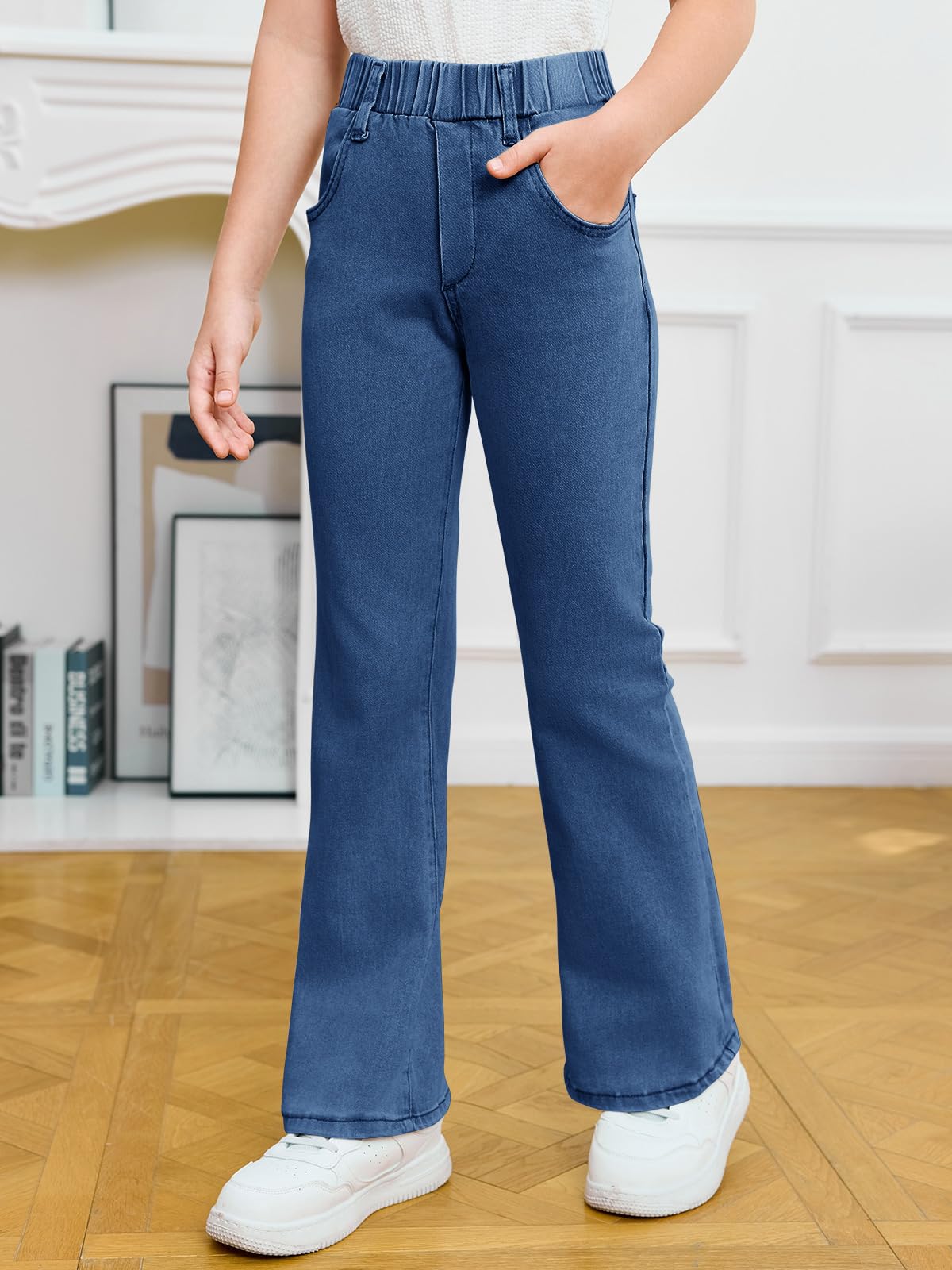 Haloumoning Jeans acampanados para niñas, pantalones de mezclilla elásticos