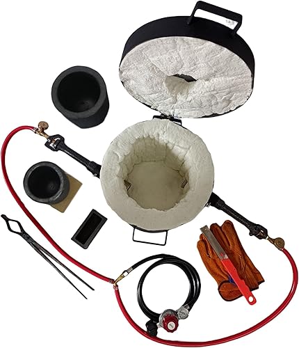 Miniatura 4 de LSMIITTH Horno de fundición de propano y crisoles - 35.3 lbs35 libras, quemadores de doble forja, horno de fundición con herramientas de fundición