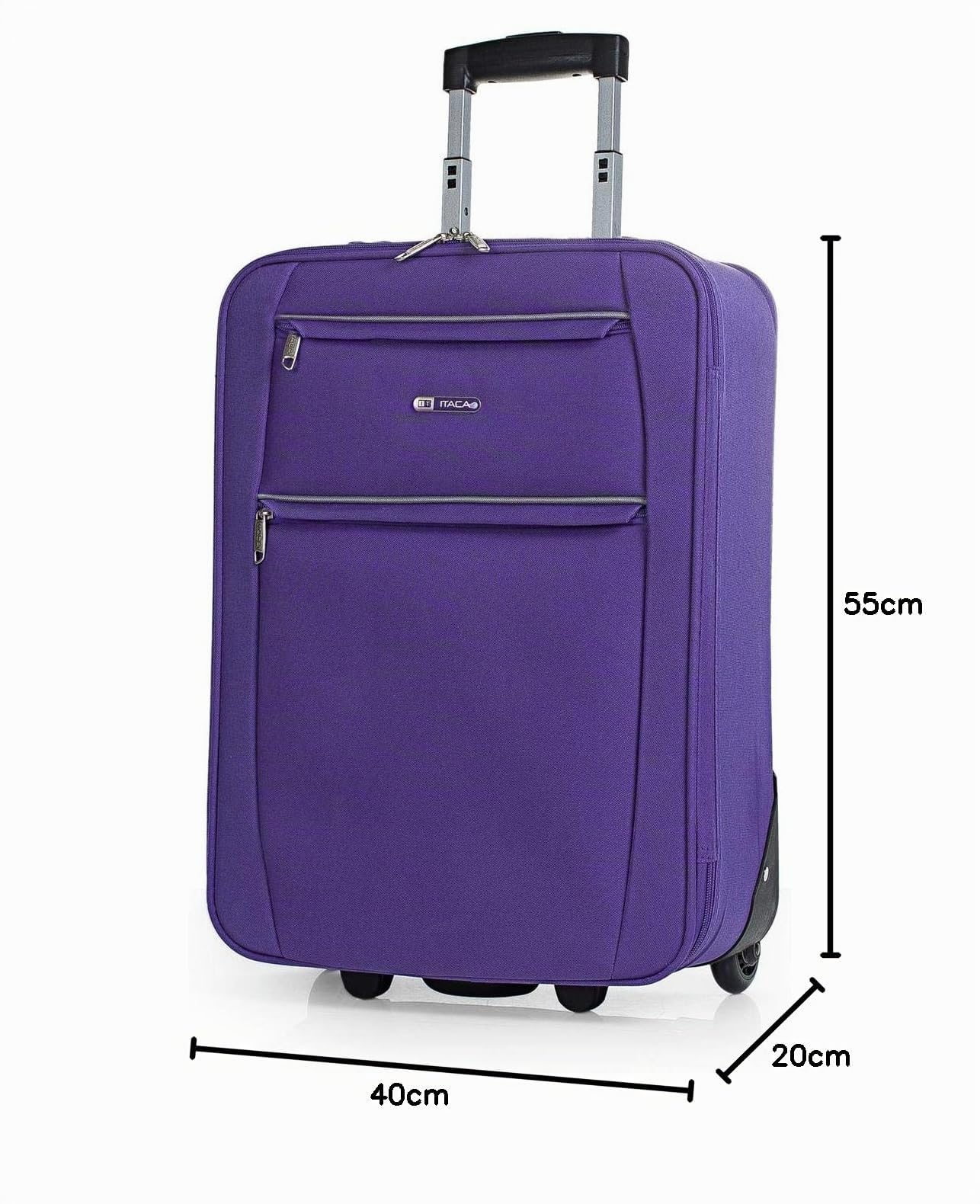 ITACA - Valise Cabine 55X40X20 légère et résistante Bagage Cabine idéal pour Voyages Courts Valise Cabine Tissu Souple 4 Roues pivotantes Compatible Ryanair, Violet