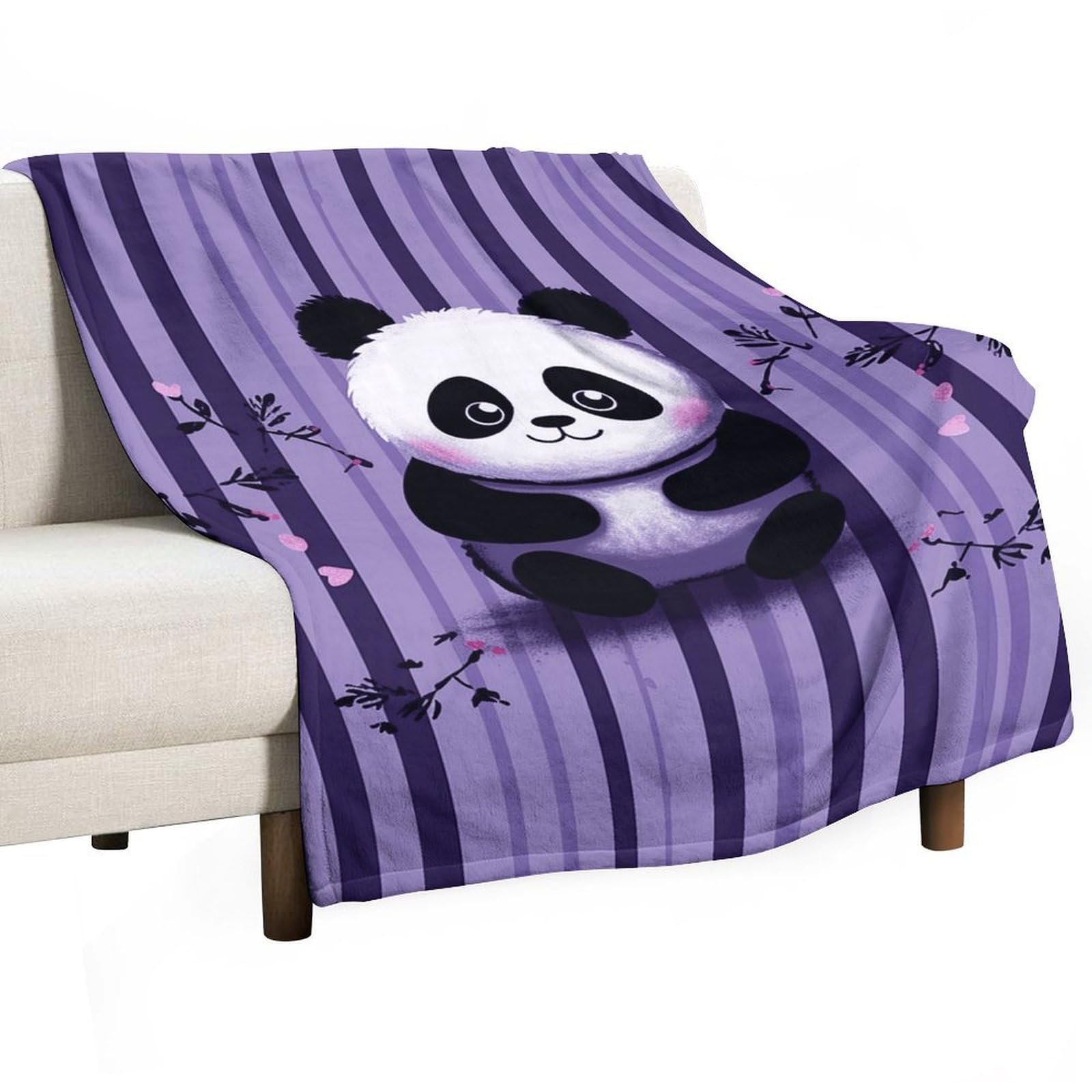 Couverture panda violette en flanelle douce pour grand lit et canapé