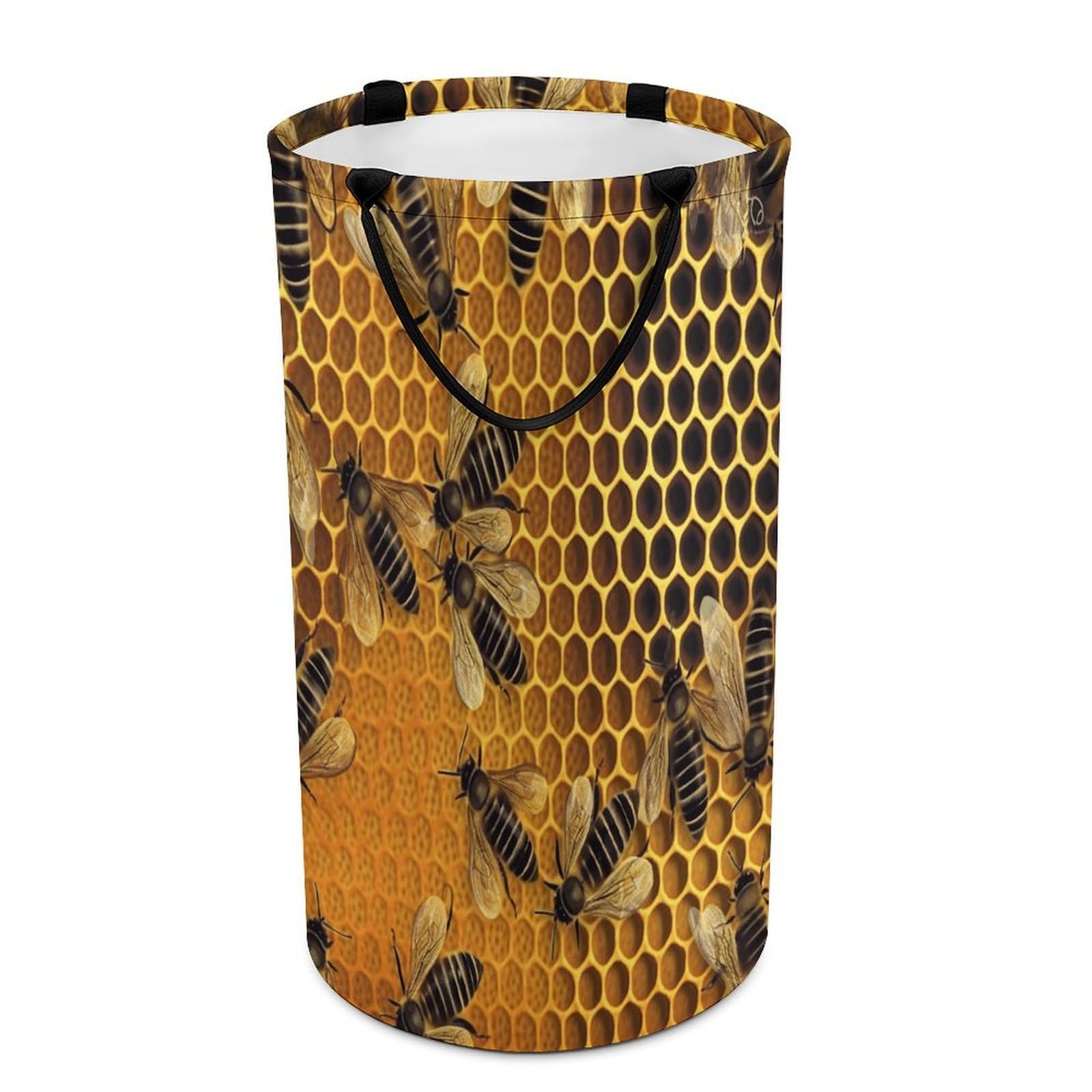 Bees on Hive Laundry Basket Large Foldable Laundry Hamper with Handles Freestanding Collapsible Clothes Basket Waterproof Portable Dirty Clothes Hamper for Bathroom 86L