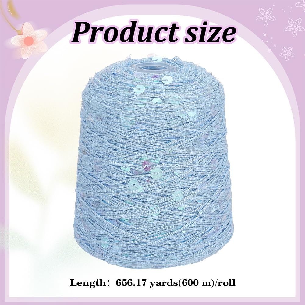 FREEBLOSS 656 Yards Pailletten Glitzer Baumwollgarn Blau Metallic 5 Stränge 100% Baumwolle Glitzergarn Zum Häkeln Und Stricken 200g 3mm Und 6mm Pailletten