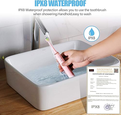 Miniatura 6 de Cepillo de dientes eléctrico sónico, cepillos de dientes recargables USB, 5 modos con temporizador, cuidado de las encías sensibles mozeeda para