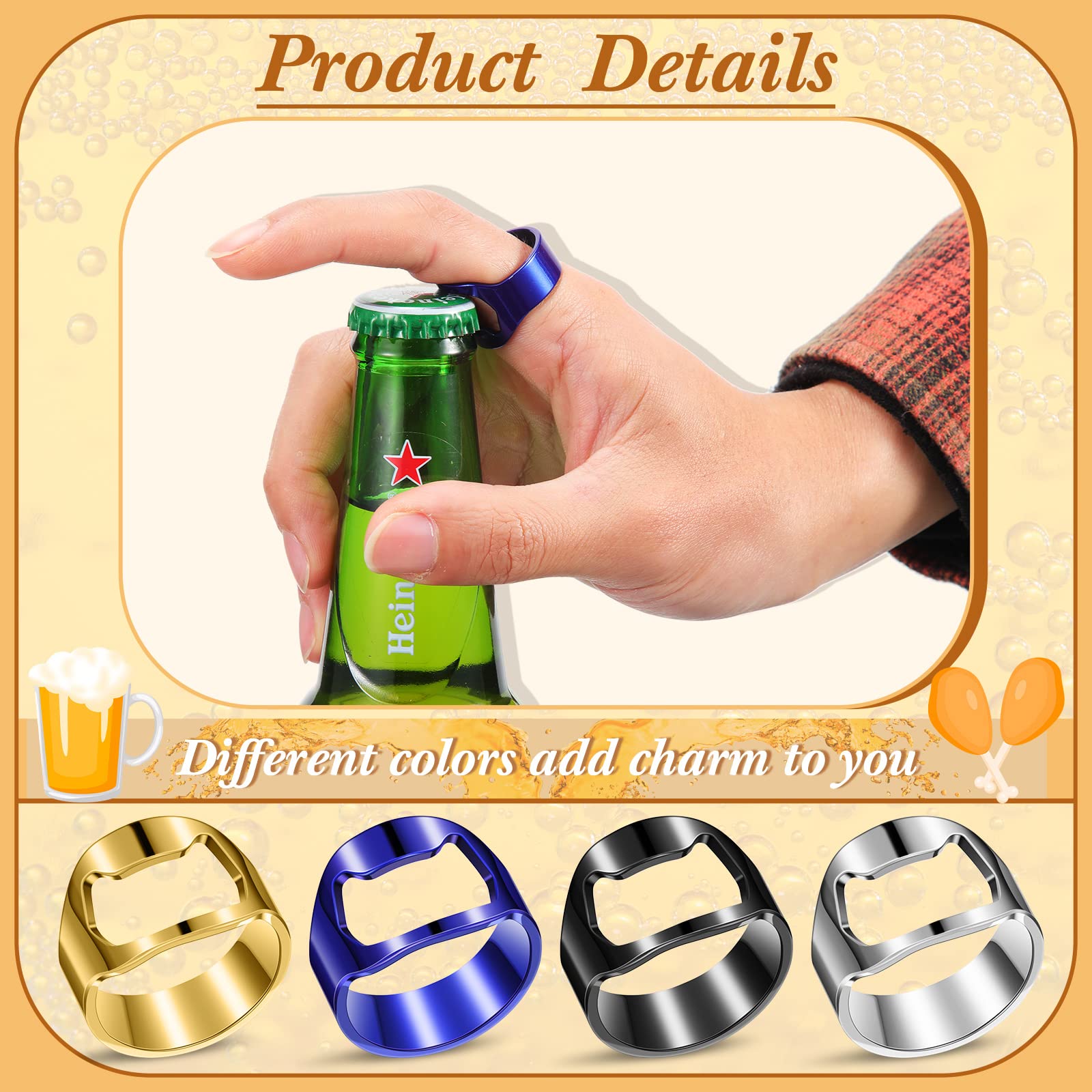 Stainless Steel Finger Ring Beer Bottle Beverage Opener 2pcs Set In Hotsale 2 Sizes - Foto 2