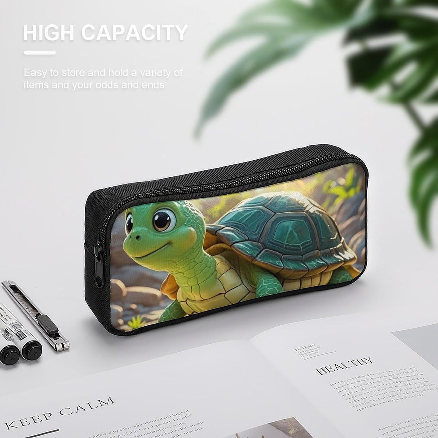 Turtle Large Pencil Case, Pencil Pouch with Zipper image 4