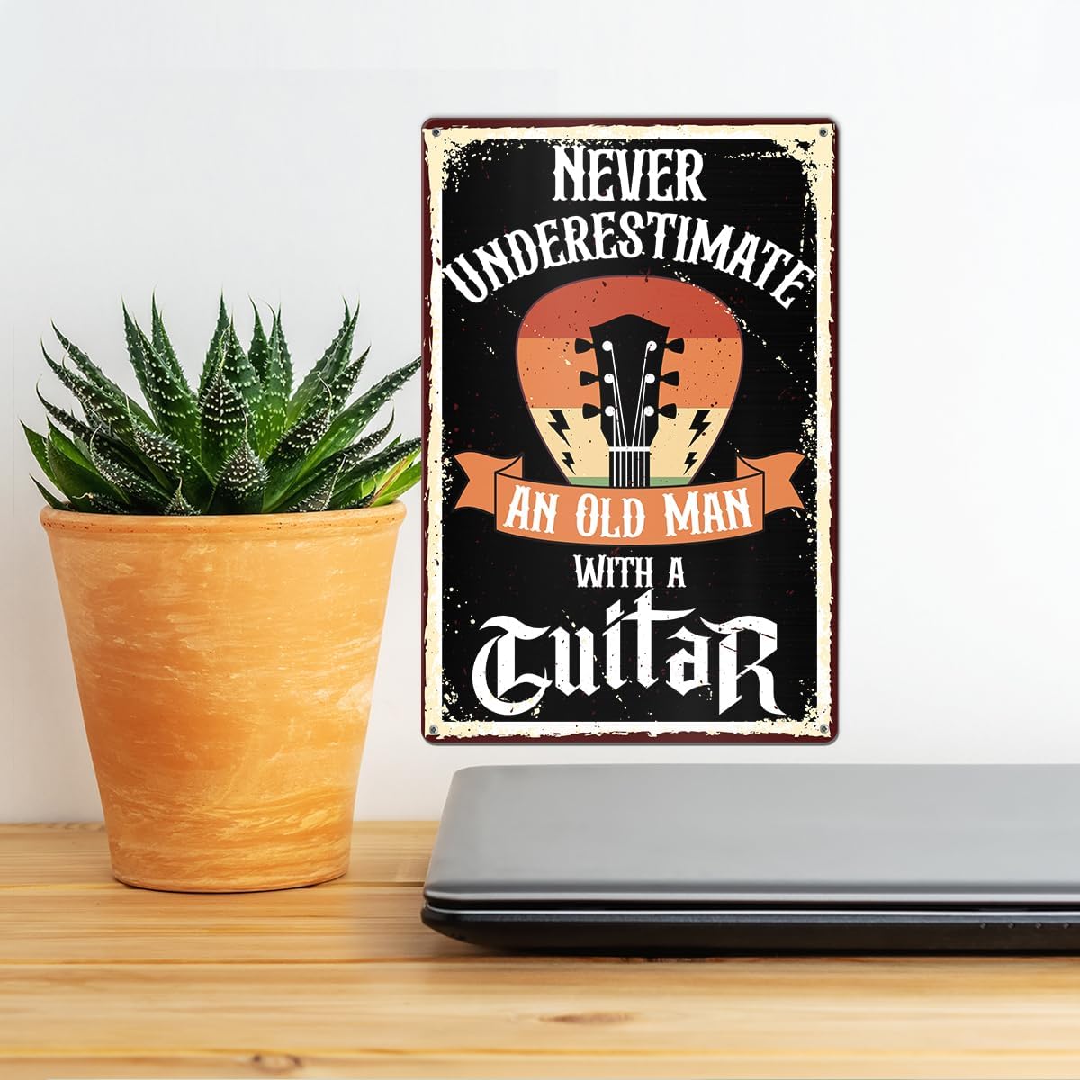 Vintage Guitar Metal Tin Sign Never Underestimate An Old Man with A Guitar Sign Wall Art Decor for Home Office Bedroom Bar Man Cave, Gift for Guitar Lover Player Musicians 8x12 Inches - Image 3