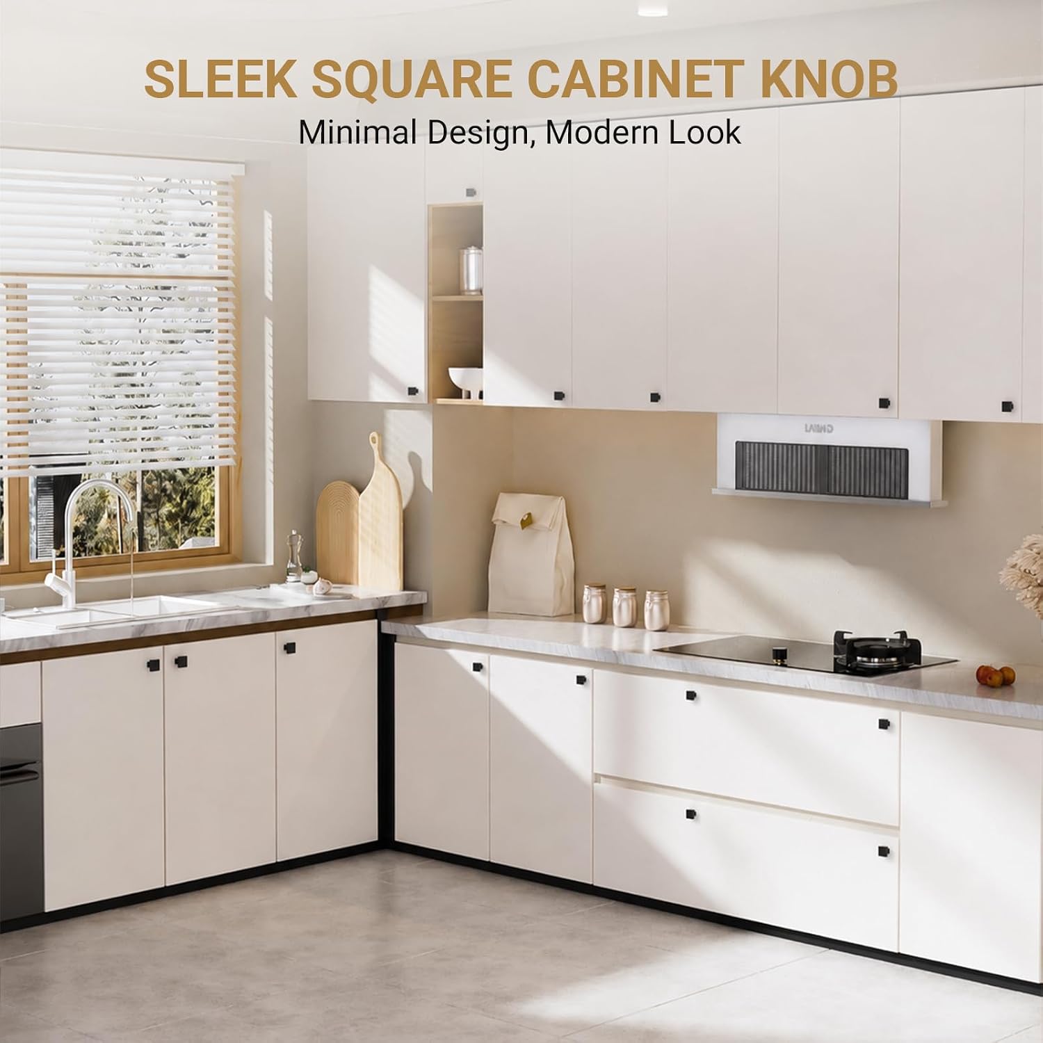 6 Pack Square Cabinet Knobs Matte Black Zinc Alloy