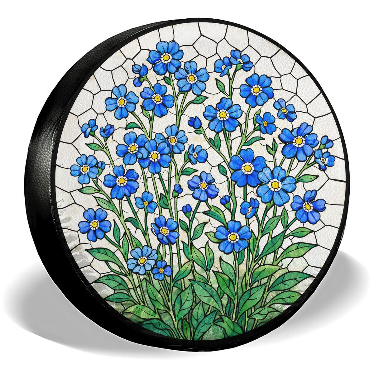 GENANY Blue Green Floral PVC Spare Tire Cover, Waterproof RV Trailer Camper Wheel Cover, Size 14 Fits 24-27 Inch Tires