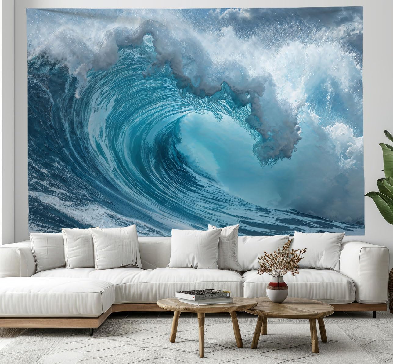 Tapisserie Tenture Murale Cocotiers Mer Bleu Impression Numérique Polyester 200x150cm