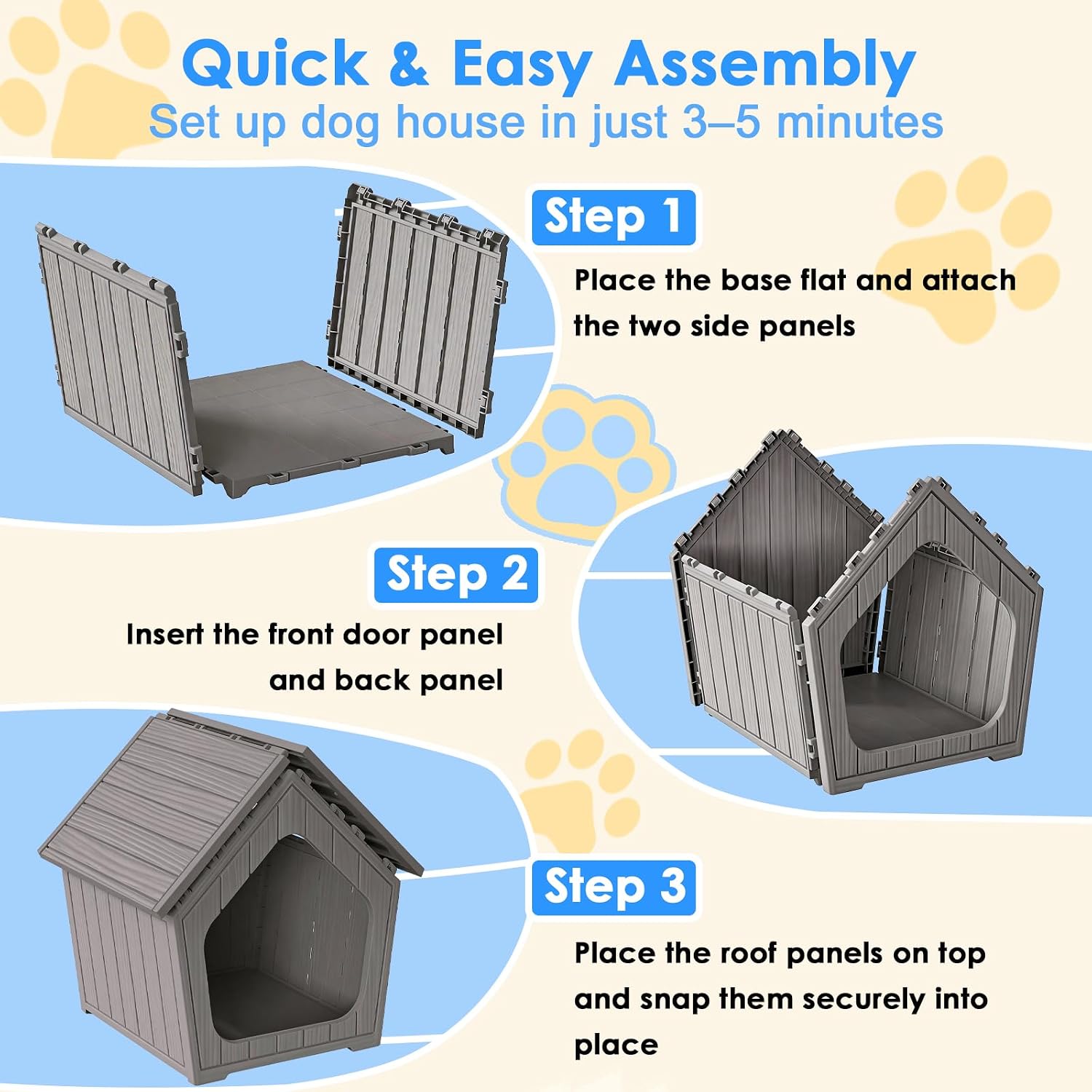 Dog House, Dog House Outdoor & Indoor, Weatherproof, Elevated Floor, 23.4" L × 22.6" W × 22.8" H Size, Cozy Kennel for Small to Medium Dogs, Easy to Assemble, Light Brown