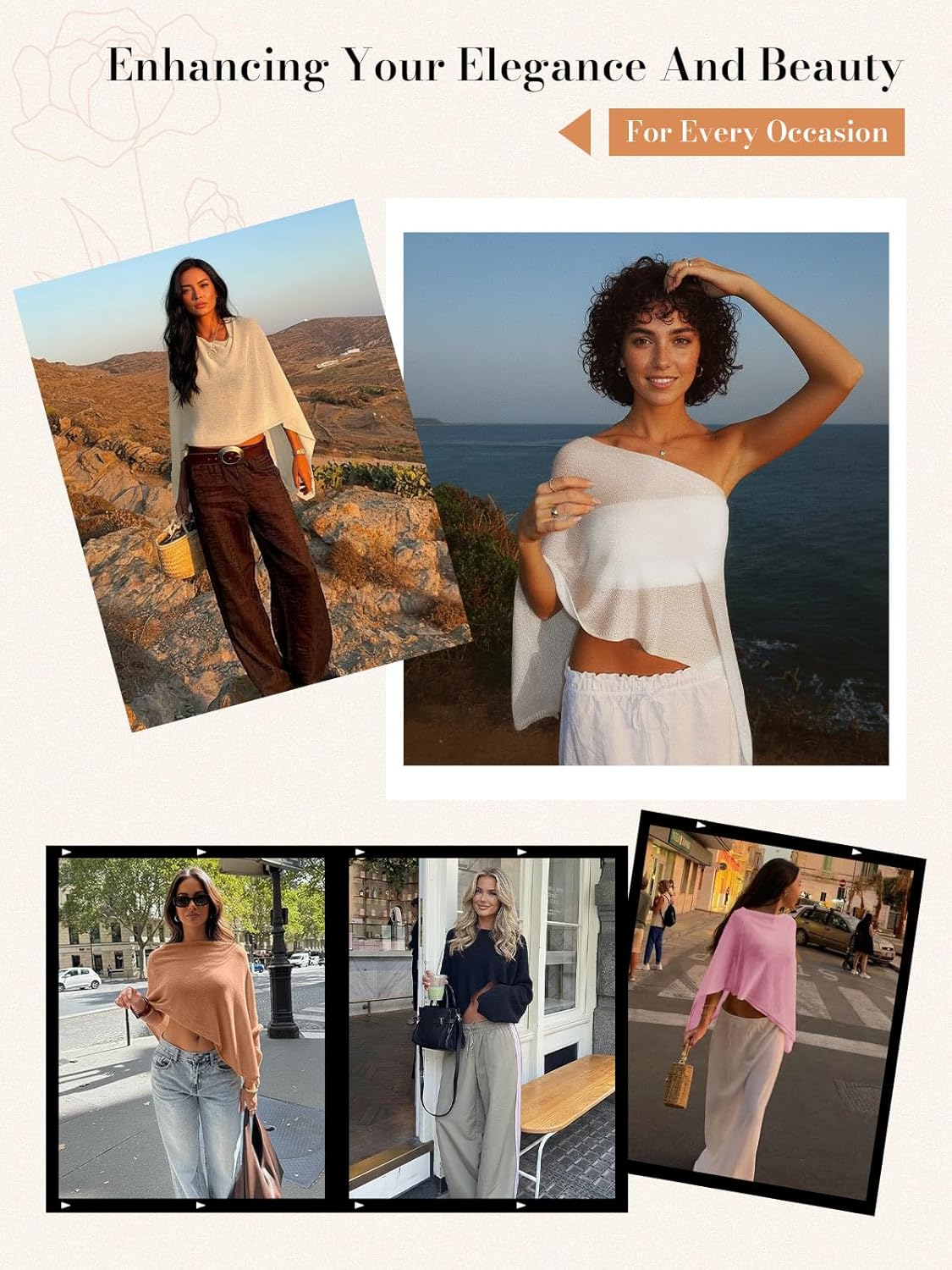 Fisoew Womens Sheer Poncho Top Lightweight Knit Bolero Shrug Mesh Off The Shoulder Y2K Going Out Beach Swimsuit Coverup - Image 6