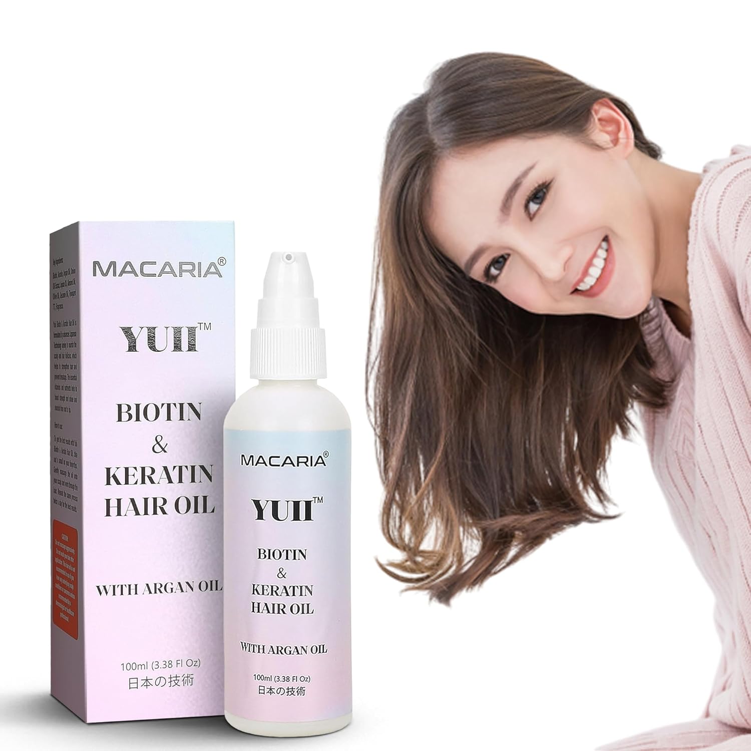 Yuii Biotin & Keratin Hair Growth Oil - Argan & Ketatina Weightless Serum for Styling Dry & Frizzy Hair - Strand Thickening, Scalp Nourishment & Damage Repair - Suitable for Men, Women & Kids