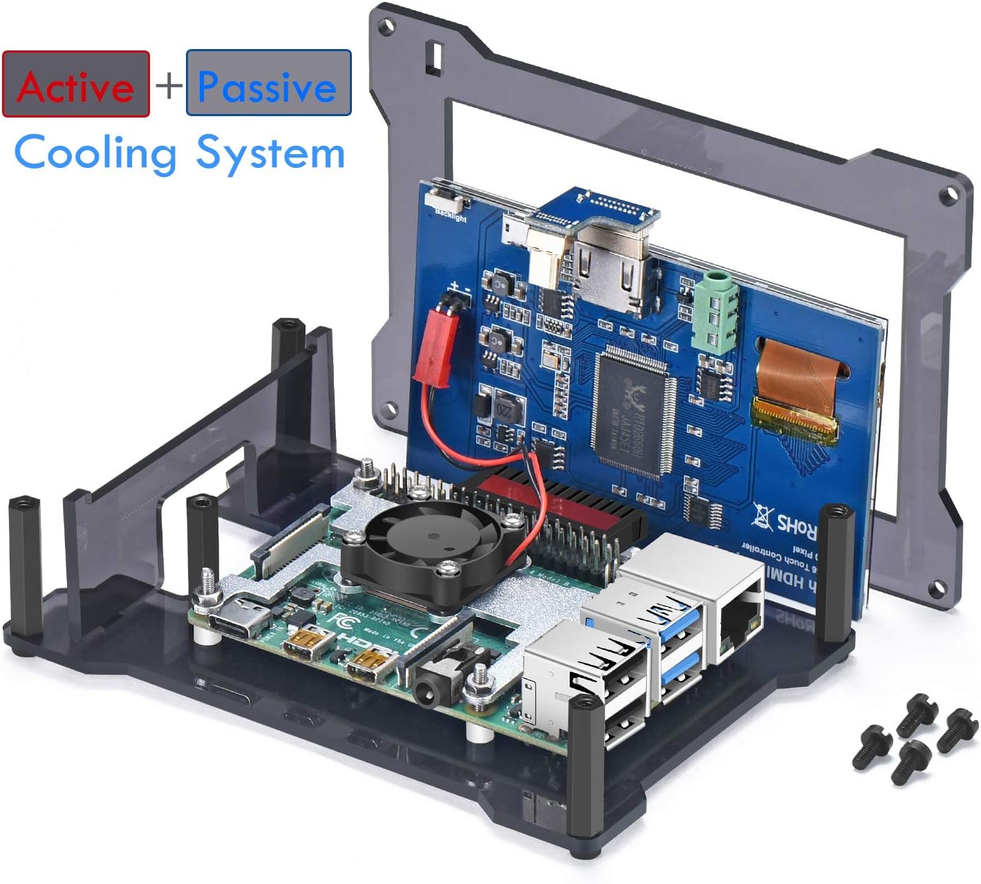 40% Off Discount Raspberry Pi 4 Touchscreen, MazerPi 4 inch 60+fps 800x480 Resolution HD Raspberry Pi HDMI Touchscreen with Cooling Fan and Case for Raspberry 4 Model B/Pi 3B+/3B (Screen with Case)