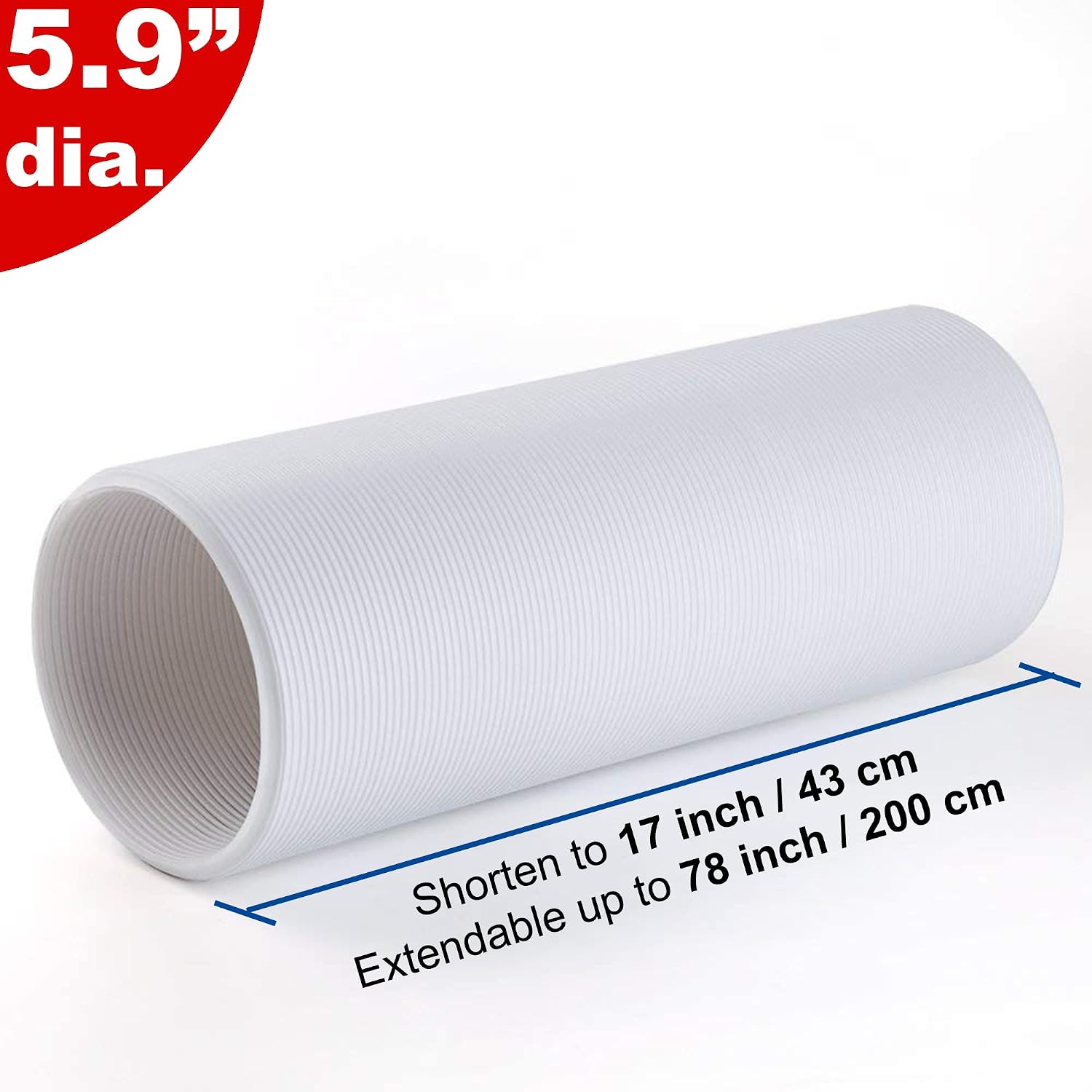 Modda Universal Exhaust Hose for Portable Air Conditioner - 5.9 Inch Diameter, Flexible, Counter-Clockwise AC Exhaust Hose (5.9″ Diameter/ 78″ Length)