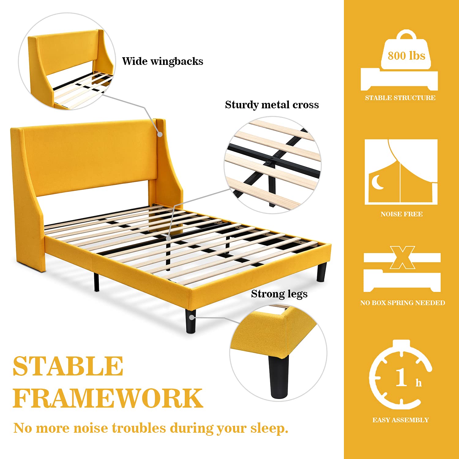 Allewie Queen Size Velvet Bed Frame with Modern Curved Upholstered