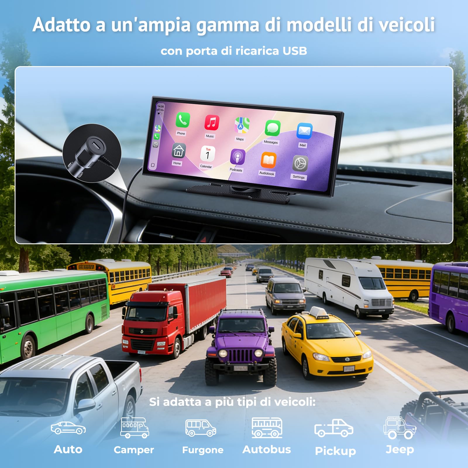 Schermo CarPlay wireless da 10,25" per auto con app Net-flix e Youtube | Touch Screen Car Play per CarPlay e Android Auto, Telecamera di retromarcia incorporata, custodia video di intrattenimento